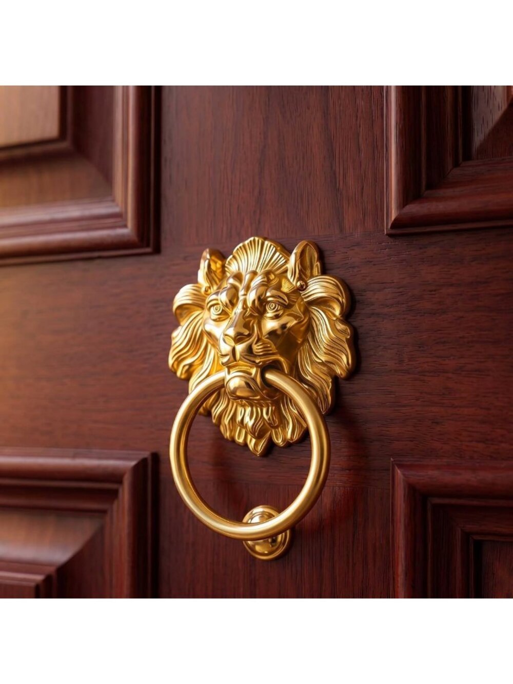 Antique Gold Lion Head Door Knocker - Vintage Solid Brass 6.8" Decorative Accent